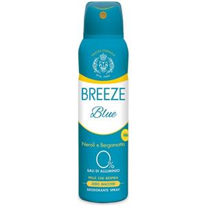 BREEZE Deodorante Spray Blue 150ml - Senza Sali di Alluminio, Protezione 48h, Fragranza Neroli e Bergamotto