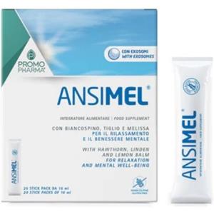 PromoPharma Ansimel - Integratore Alimentare con Tiglio, Biancospino e Melissa per Rilassamento e Benessere Mentale - 20 Stick da 10 ml
