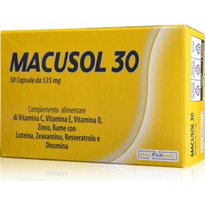 MACUSOL - Integratore multivitaminico con Vitamina C, E, D, Zinco, Rame, Luteina, Zeaxantina e Resveratrolo - 30 Capsule