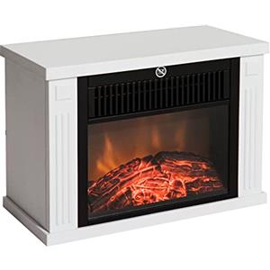HOMCOM Camino Elettrico da Tavolo con Effetto Fiamma, Caminetto Elettrico da Terra con Potenza Regolabile 600/1200W, Copertura 10-15m², Bianco