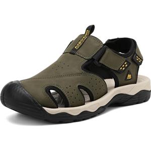 AX BOXING Sandali Uomo Pelle Sandali Sportivi Antiscivolo Escursionismo Scarpe da Trekking Taglia 41-45 EU(Verde_C, 44 EU)