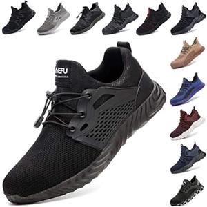 Hitmars Scarpe Antinfortunistiche Uomo Donna Scarpe da Lavoro con Punta in Acciaio Scarpe da Cantiere Leggere Traspiranti Sneaker Sportive di Sicurezza Nero Blu Grigio Verde Rosa 36-48 EU Nero 45