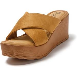 JOMIX Ciabatte Donna Estive Sandali Ragazze Estate Zeppa Pantofole Eleganti Fasce Intrecciate Casual Mare Spiaggia SD9118 (Marrone,38)