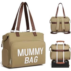 KONO Zaino Fasciatoio Convertibile per Mamma e Papà, 28L Impermeabile con Tasca Termica, Borsa Pannolini Viaggio Giornaliero Multifunzione (Cachi)