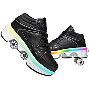 LDRFSE Scarpe con ruote LED luminose Pattini a 4 ruote Pattini regolabili con ruote nascoste per scarpe da corsa Da giocare per uomini donne e bambini