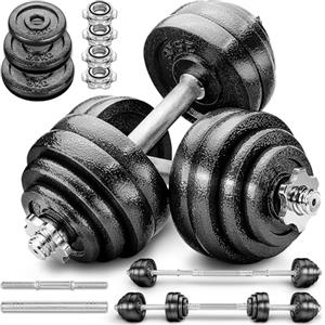 RE:SPORT 2 in 1 Set di manubri 15-60 kg | Set di manubri in ghisa regolabili | Manubri e bilancieri | Ganci a stella e tubo di collegamento