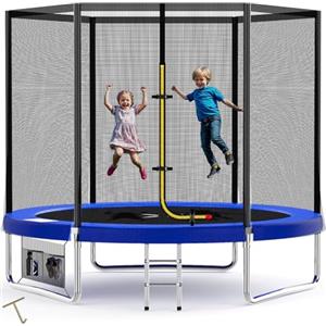 Devoko Trampolino Elastico per Adulti e Bambini, Tappeto Elastico da Giardino Ø 183/228/305/366/427 cm | Set Completo con Rete di Sicurezza, Scaletta, Copertura, Rete per Scarpe,150 kg(Blu)
