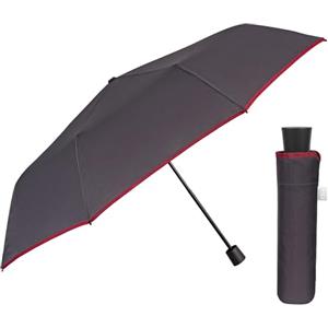 PERLETTI Ombrello Pieghevole Antivento Uomo - Ombrello Compatto Leggero da Viaggio con Apertura Manuale - Ombrello Piccolo Resistente Tascabile Classico Uomini - Diametro 97 cm (Grigio Bordo Rosso)