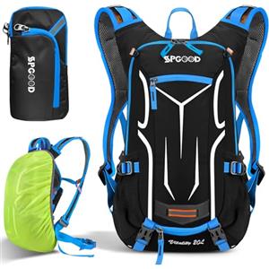 Spgood Zaino Bicicletta 20/25L Con Copertura Antipioggia Casco Copertura Moto Zaino Sport Zaino Per Uomo {Blu / Nero Grande}