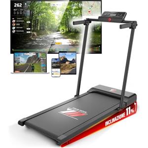 YM Tapis Roulant Elettrico Pieghevole, Tappeto Corsa MAXI 42cm, MARCHIO ITALIANO, 1-12 km/h, APP Kinomap Zwift Bitgym, INCLINAZIONE, Salvaspazio, 12 Programmi, Your Move, RICAMBI e ASSISTENZA ITALIA