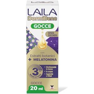 Laila DormiBene Gocce Integratore alimentare per il sonno con Estratti Botanici e Melatonina per favorire un rapido addormentamento. Confezione da 20 ml. Senza zuccheri, Senza alcool