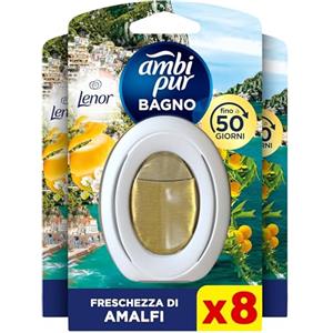 Ambi Pur Bagno Profumatore Per Ambienti, 8 Profumatori Bagno, Fragranza Limone, Diffusore Ambiente Con Tecnologia Elimina Odori, Durata Fino a 50 Giorni Per Profumatore