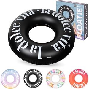 Fisura - Anello galleggiante gonfiabile "La dolce vita" nero. 120 cm con valvola di sicurezza per gonfiaggio rapido. Perfetto per relax in piscina o al mare.