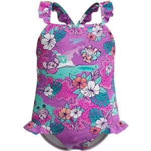 Speedo Learn to Swim Printed Frill Thinstrap Swimsuit | Chlorine Resistant | Quick Drying Costume da Bagno per Bambina, Neon Violet, 6 Mois-9 Mois