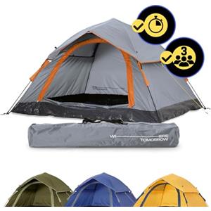Lumaland Tenda da Campeggio Resistente e Leggera Pop Up per 3 Persone 215x195x120cm Grigio