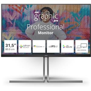 AOC U32U3CV Graphic Pro - Monitor UHD Nano IPS da 32 pollici, altezza regolabile, altoparlanti, HDR400 3840x2160, 60 Hz, 4K, 2x HDMI, DisplayPort, USB-C 96W PD, Hub USB nero, Regolazione altezza