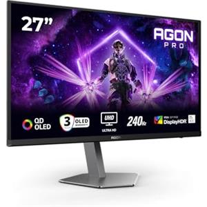 AOC Agon Pro AG276UZD - Monitor da gioco piatto OLED QD da 27 pollici, 240 Hz, 0,03 ms, FreeSync Prem Pro, G-Sync comp., regolazione altezza, HDR400 3840x2160, 2xHDMI, DisplayPort, hub USB Nero