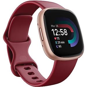 Fitbit Smartwatch per il fitness Fitbit Versa 4 con GPS integrato, fino a 6 giorni di autonomia e compatibile con iOS 15 & Android OS 9.0, Rosso ciliegia / Alluminio rame rosa