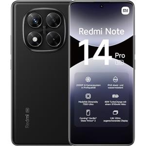 XIAOMI Smartphone Redmi Note 14 Pro 5G, 12+512GB, fotocamera AI da 200MP, IP68, ricarica turbo da 45W con batteria da 5110mAh, funzionalità AI (caricabatterie non incluso), Black