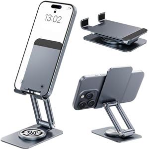 NEUTYPECHIC Porta Cellulare da Tavolo 360° Regolabile, Supporto Telefono da Tavolo in Alluminio per Smartphone e Tablet, Porta Telefono Scrivania con Tappetino Antiscivolo in Silicone, Grigio
