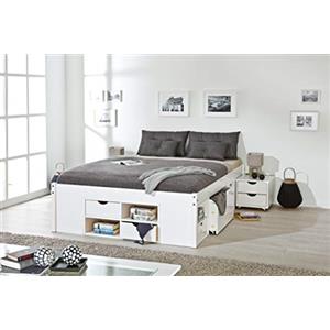 Inter Link Links - Letto "Till" con cassetti e scomparti, di colore bianco, Legno massiccio, 140 x 200 cm