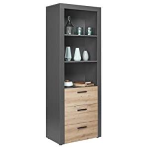 Inter Link Libreria - Scaffale aperto con 3 cassetti, 3 scomparti e ripiani regolabili - 68.6 x 41.6 x 190 cm - Riproduzione rovere Artisan e antracite