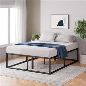 Zinus Joseph Letto 140x190 cm - Strutura letto 46 cm di altezza con contenitore sotto il letto - Struttura letto a piattaforma in metallo con supporto a doghe in acciaio - Nero