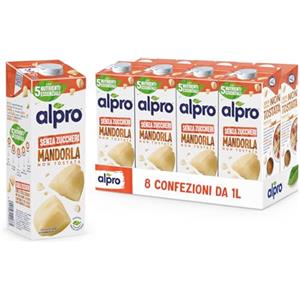 ALPRO SENZA ZUCCHERI, Bevanda alla MANDORLA, 100% vegetale con vitamine B2, B12, D2, E (8 confezioni x 1 Litro)