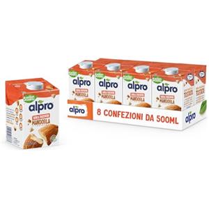 ALPRO SENZA ZUCCHERI, Bevanda alla MANDORLA, Alternativa Vegetale al Latte, Naturalmente Senza Lattosio, con Vitamine B2, B12, D2, E - 8 confezioni x 500 ml