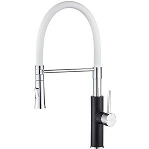 Ibergrif M22115B-3 Rubinetto Lavello Cucina, Rubinetto Cucina con Doccetta Estraibile, Miscelatore Lavello con Bocca Flessibile, Miscelatore Cucina Rotazione a 360°, Monocomando 3/8", nero-bianco