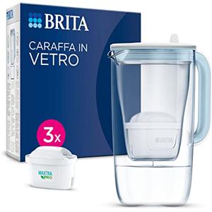 BRITA Caraffa filtrante acqua vetro (2.5L) incl. 3x BRITA filtri MAXTRA PRO All-in-1 riducono cloro, calcare, PFAS e metalli - Caraffa premium