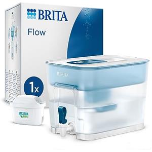 BRITA Dispenser filtrante acqua Flow (8.5L) incl. 1 x filtro MAXTRA PRO All-in-1 che riduce cloro, calcare, PFAS e metalli - Capienza XXL