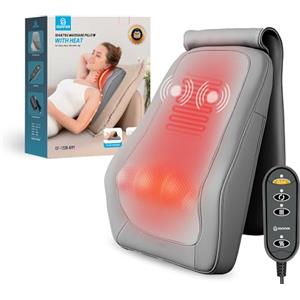 COMFIER Massaggiatore cervical con calore, Massaggiatore Shiatsu, Massaggiatore per la schiena con impastamento 4D, Sollievo dai dolori muscolari per collo, schiena, Regali per uomini, donne (Grigio)