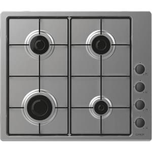 Candy CHW6LBX Piano Cottura a Gas, 4 Fuochi, da Incasso, Griglie in metallo, Valvola di Sicurezza, 59,5x51x8 cm, Acciaio Inox