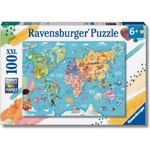 Ravensburger - Puzzles XXL Mappa Del Mondo | Puzzle 6 Anni In Su | Puzzle 100 Pezzi Per Bambini Da 6 Anni In Su | Puzzle Bambini 36 X 49 Cm | Puzzles stitch bambina