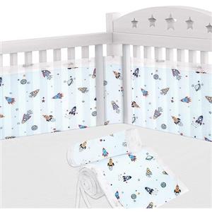 Aolso Paracolpi Lettino, 2 Pezzi Paraurti Cot Morbida e Traspirante, Paracolpi per Lettino con 10 Cinghia Fissa, Lavabile, 340cm x 30cm + 160cm x 30cm (Razzo)