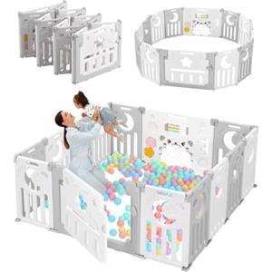 Dripex Box Bambini 150×150 cm, Recinto per Bambini Pieghevole, Box Neonato in Forma Adattabile, Recinto Neonato in Plastica, Grigio