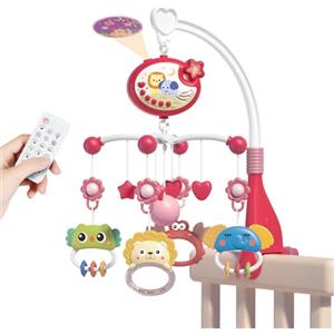 Aolso Carillon Elettronico per Culla e Lettino, Telecomando Scatola Musicale con 317 Melodie, Rotanti Giocattoli per Neonati,Telecomando Funzione di Cronometraggio con Proiettore e Musica,Stella-Rosso