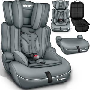 KIDUKU Seggiolino auto con coprisedile, cresce con il bambino, sedile, universale, approvato con la normativa ECE R129/03, 9-36 kg (1-12 anni), gruppo 1+2+3 (Grigio)