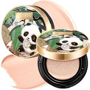 CATKIN Panda Land Fondotinta in Polvere Compatto Copertura Completa, Formula Nutriente e Tenuta 24H,con Acido ialuronico, Per Pelli Sensibili, Finish Satin,15g*2 (C02 LIGHT BEIGE)