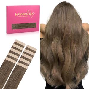 WENNALIFE Extension Capelli Veri Biadesivo, 10pz 25cm 20g Marrone Cenere Chiaro Extension Biadesive Capelli Veri Lisci Remy Tape in Hair Extensions Capelli Setosi Solo per L'aggiunta di Colori