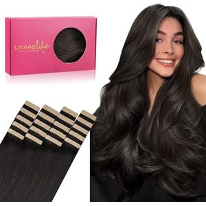 WENNALIFE Extension Capelli Veri Biadesivo, 20pz 35cm 50g Marrone Scuro Extension Biadesive Capelli Veri Lisci Remy Tape in Hair Extensions Capelli Setosi