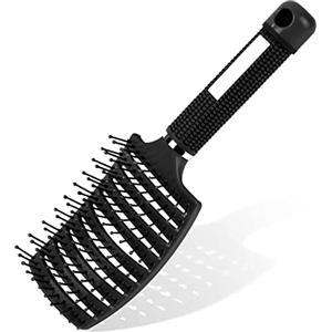 AOOWU Spazzole Capelli Curva, Spazzola per Capelli Curva Spazzola Ricci per Capelli Secchi Bagnati, Spazzola per Styling Capelli, Adatta Styling a Capelli Lunghi, Fini, Crespi, Mossi(Nero)