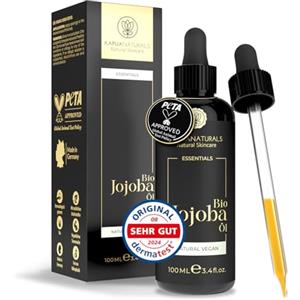Kapua Naturals Olio di jojoba bio 100 ml - 100% puro biologico, naturale e spremuto a freddo - regola il sebo, anti‑brufoli, lenitivo e ricco di ceramidi per viso, corpo e capelli - vegano, origine Spagna