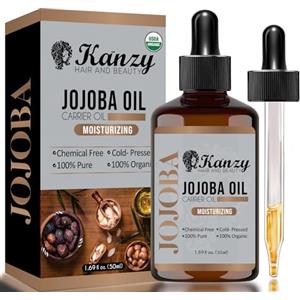 Kanzy olio di jojoba biologico spremuto a freddo, puro olio di jojoba per capelli, unghie, ciglia e sopracciglia (50 ml, Jojoba)