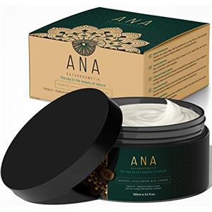 ANA Naturkosmetik BIO Acido Ialuronico Crema Idratante Anti-Età 100ml- Acido Ialuronico ad alto dosaggio per viso- collo- crema antirughe giorno e notte con Aloe Vera e Olio di Canapa- ANA Naturkosmetik Made in Germany