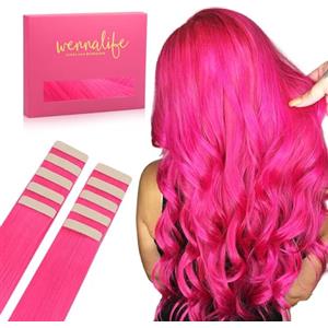 WENNALIFE Extension Capelli Veri Biadesivo, 10pz 25cm 20g Rosa Caldo Extension Biadesive Capelli Veri Lisci Remy Tape in Hair Extensions Capelli Setosi Solo per L'aggiunta di Colori Set di Ricarica