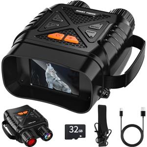 GlobalCrown Visore Notturno binocolo visione notturna,Binocolo infrarossi con zoom 10x e scheda 32GB per foto e video,Cannocchiale per l'osservazione della fauna selvatica,caccia e pesca notturna