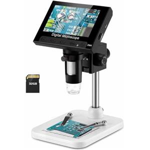 WADEO Microscopio Digitale Professionale, [7" Schermo LED] [1200X] Microscopio per Saldatura con 2 Lampade Regolabili, Scheda 32GB, Uscita HDMI per TV, PC, Windows, Mac (4.3" - 1000X - USB)