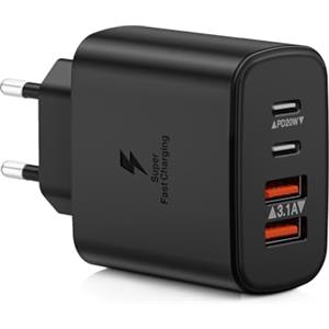 LumFocus Caricatore USB C Rapido 40W 4-Porto Presa USB Multipla PD+QC 3.0 Carica Cellulare, Spina Alimentatore USBC Caricabatterie per iPhone 16 15 14 13 12 11 Pro Max Plus, Samsung, Spinotto USB Adattatore